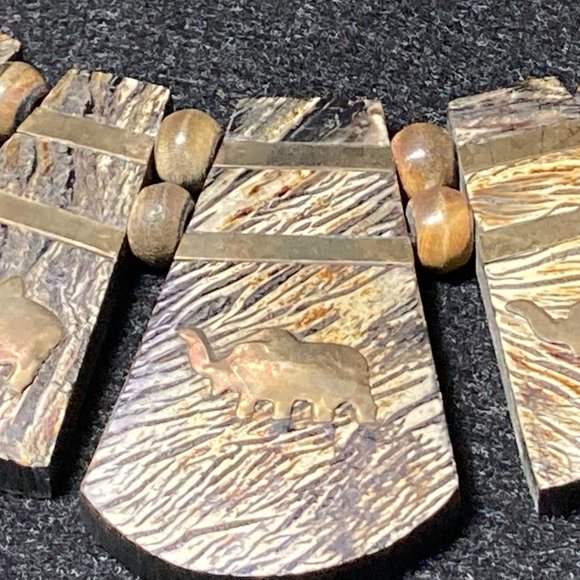 Wood & Metal Elephant Necklace - Picture 2 of 14